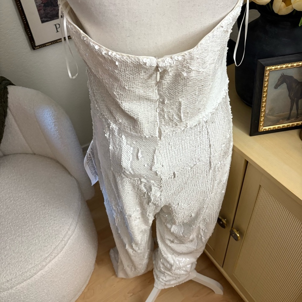 DRESS THE POPULATION Andy Sequin Strapless Jumpsuit Wide Leg Size Large NWT - Picture 5 of 13